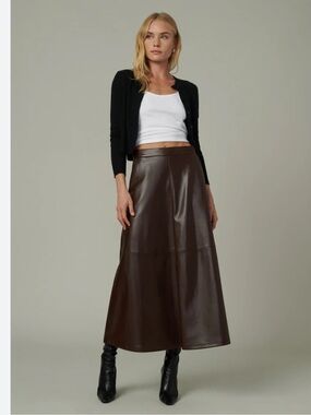Women's Brown Faux Leather A-Line Maxi Skirt
